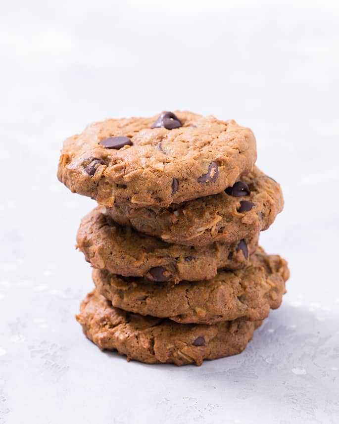 These flourless coconut peanut butter cookies are low in sugar, packed with protein and take just minutes to throw together. They're naturally grain-free and dairy-free, too!