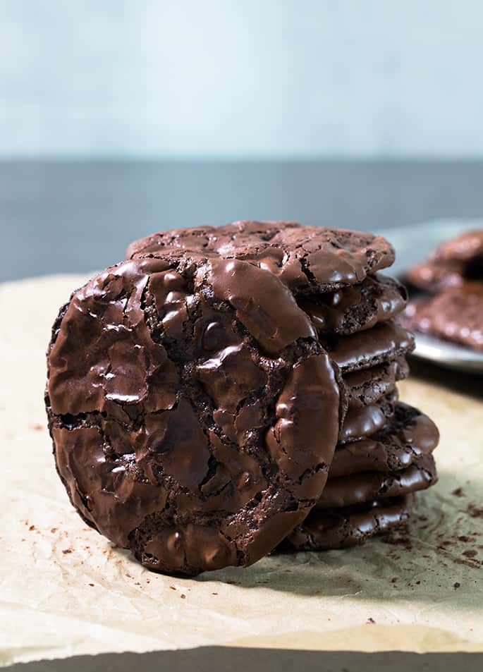 These easy flourless fudge cookies are made with egg whites, sugar, cocoa powder and chocolate chips. Crisp on the edges, and chewy inside. Packed with chocolate flavor!