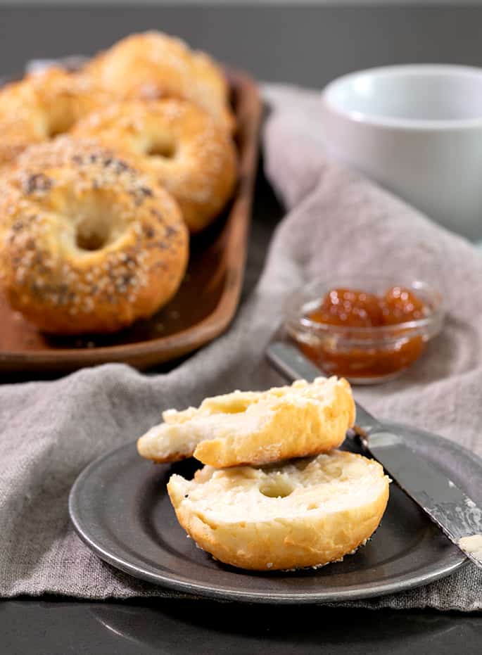 These simple Weight Watchers gluten free bagels are made with just 5 simple ingredients and have only 3 SmartPoints each. Even if you're not on (or even interested in) WW, you're going to love how easy this dough is—and how it tastes!