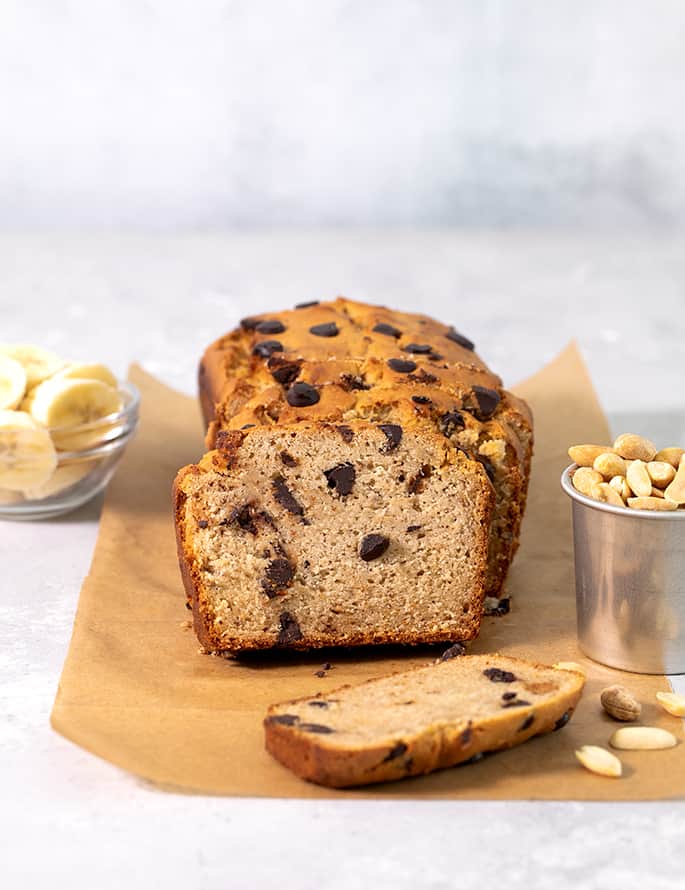 This easy recipe for peanut butter gluten free banana bread is moist, tender, and packed with banana and peanut butter flavor. Don't forget the chocolate chips!