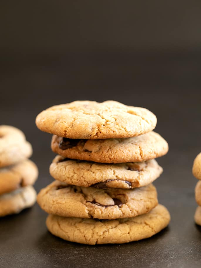 Mrs. Fields Chocolate Chip cookies in a stack