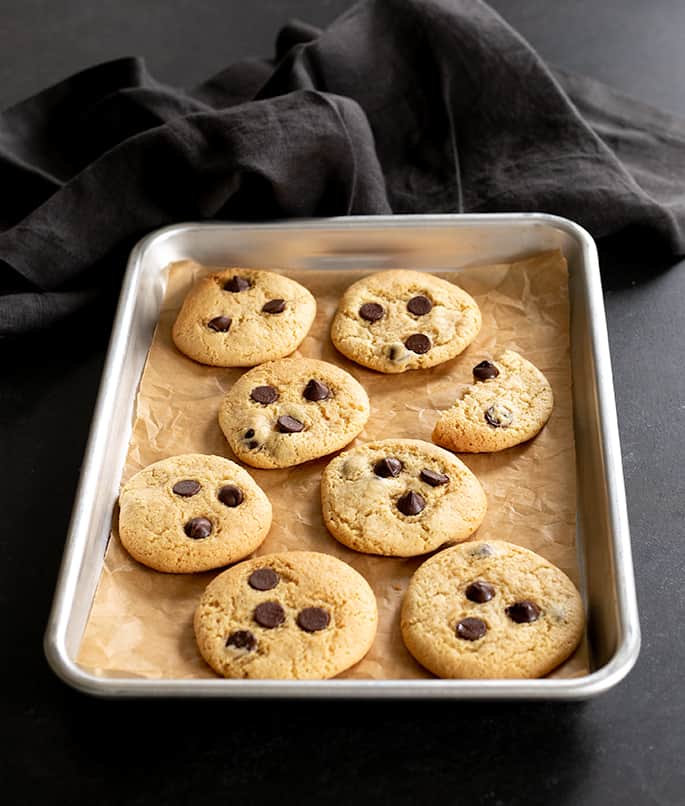 Turn a simple GF vanilla cake mix into perfectly chewy gluten free chocolate chip cookies with butter, eggs, and a touch of molasses—plus of course your favorite chocolate chips!