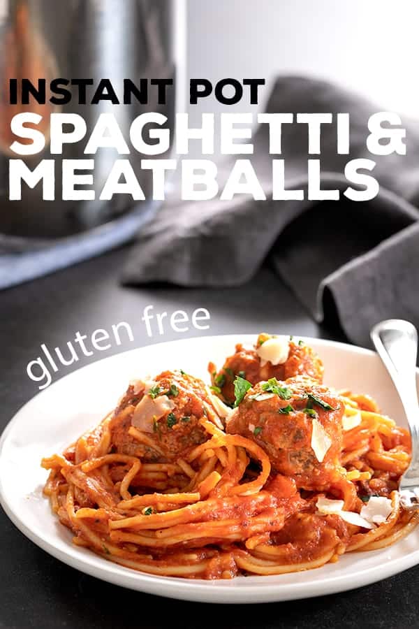 Once you learn to make these tender, flavorful gluten free meatballs and perfectly cooked gf spaghetti in the Instant Pot, you'll never want to make them any other way. #glutenfree #instantpot #gf #meatballs