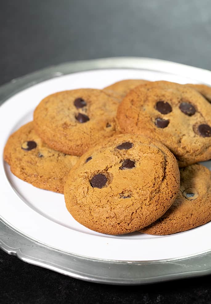 A platter with Paleo chocolate chip cookies on it