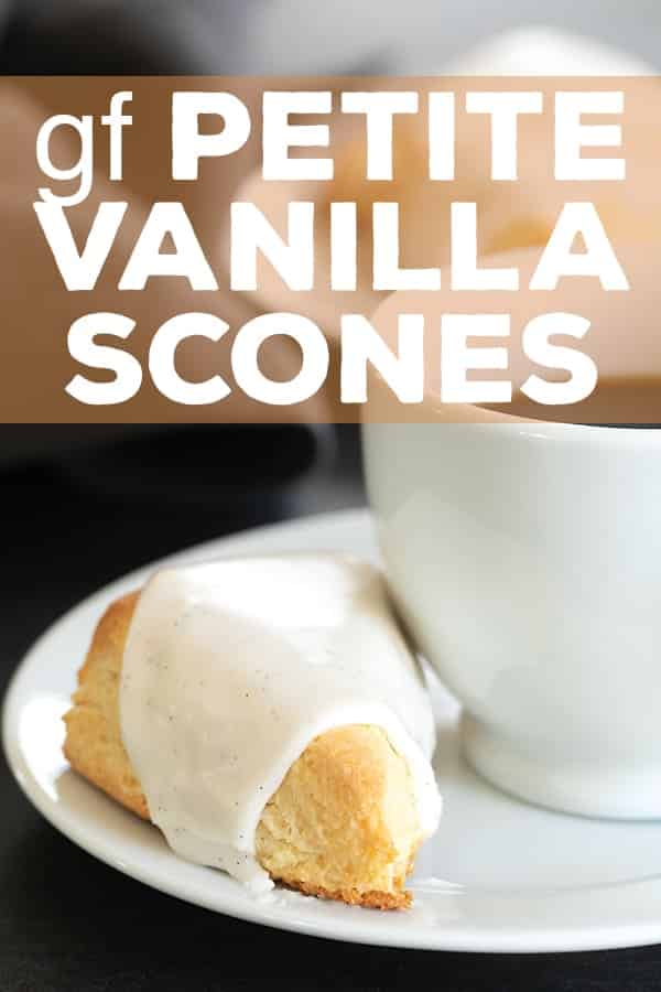 Light and sweet, these miniature gluten free vanilla scones are just like the two-bite Starbucks treats. Perfect for your morning coffee. #glutenfreerecipes #gf #starbucks #pastry