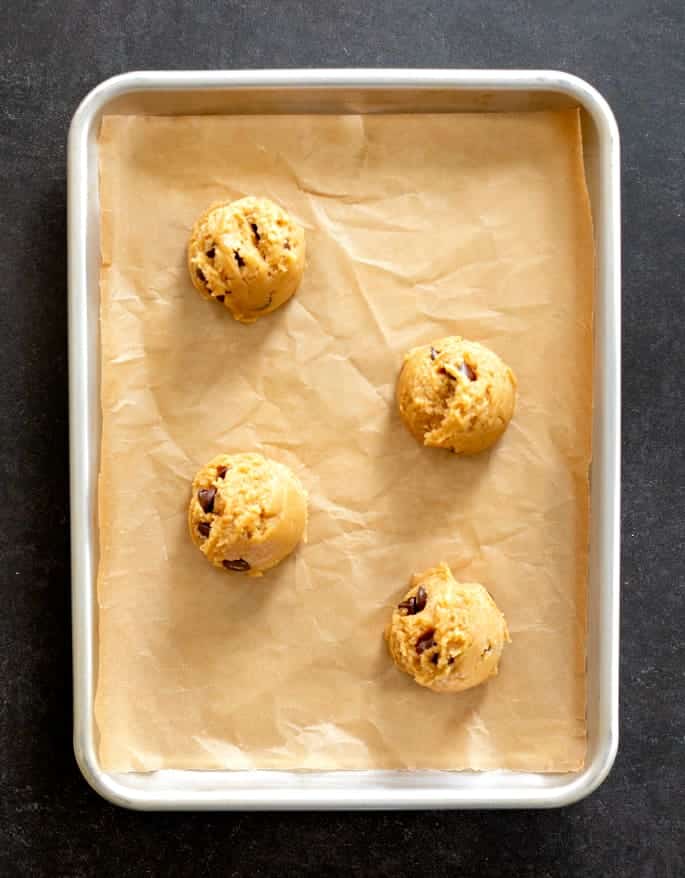 These thick and chewy gluten free peanut butter chocolate chip cookies are made with plenty of peanut butter and brown sugar. 