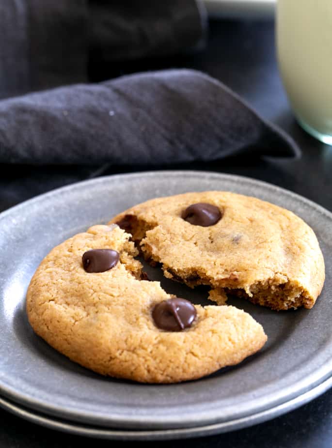 These thick and chewy gluten free peanut butter chocolate chip cookies are made with plenty of peanut butter and brown sugar. 