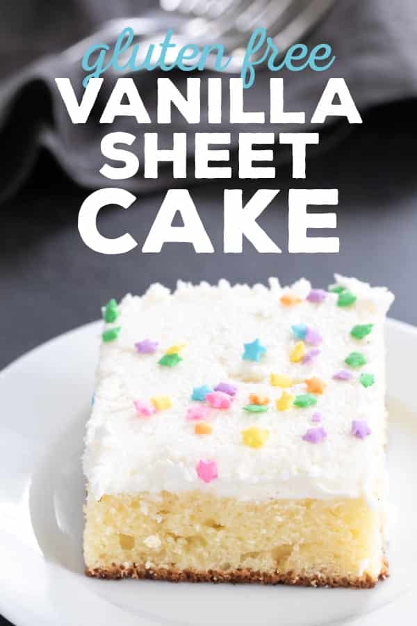 This classic gluten free vanilla sheet cake is the (nearly) one bowl, super simple vanilla cake that's perfect for any celebration, but doesn't look like you went overboard. 