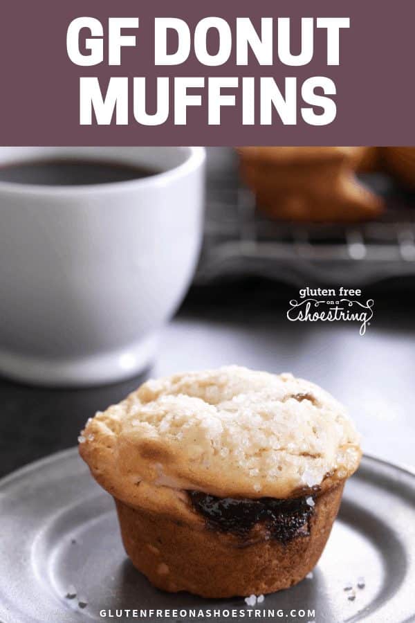 These extra tender gluten free donut muffins with jam filling taste like an old-fashioned cake donut, but they're baked easily in a muffin tin. #oldfashioned #donuts #muffins #glutenfreerecipes