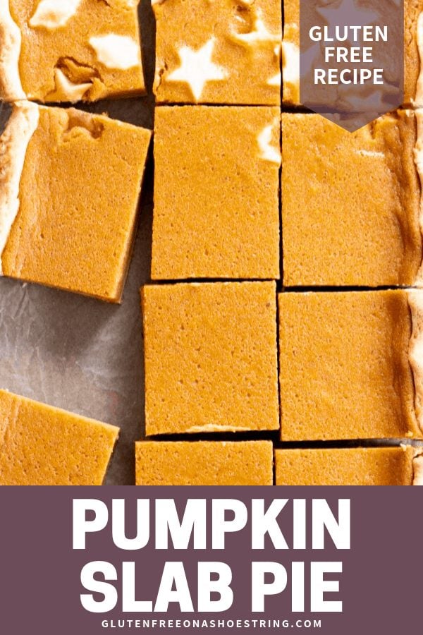 This gluten free pumpkin slab pie is made with an extra flaky pie crust and a rich and creamy, lightly spiced pumpkin filling. Feed a crowd, or just make sure you have leftovers!