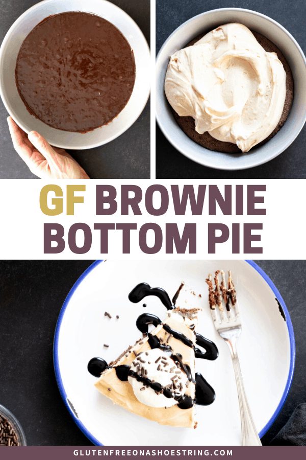 This rich and fudgy gluten free brownie bottom pie has a silky no bake peanut butter mousse-like filling, but the brownies are the main event. 