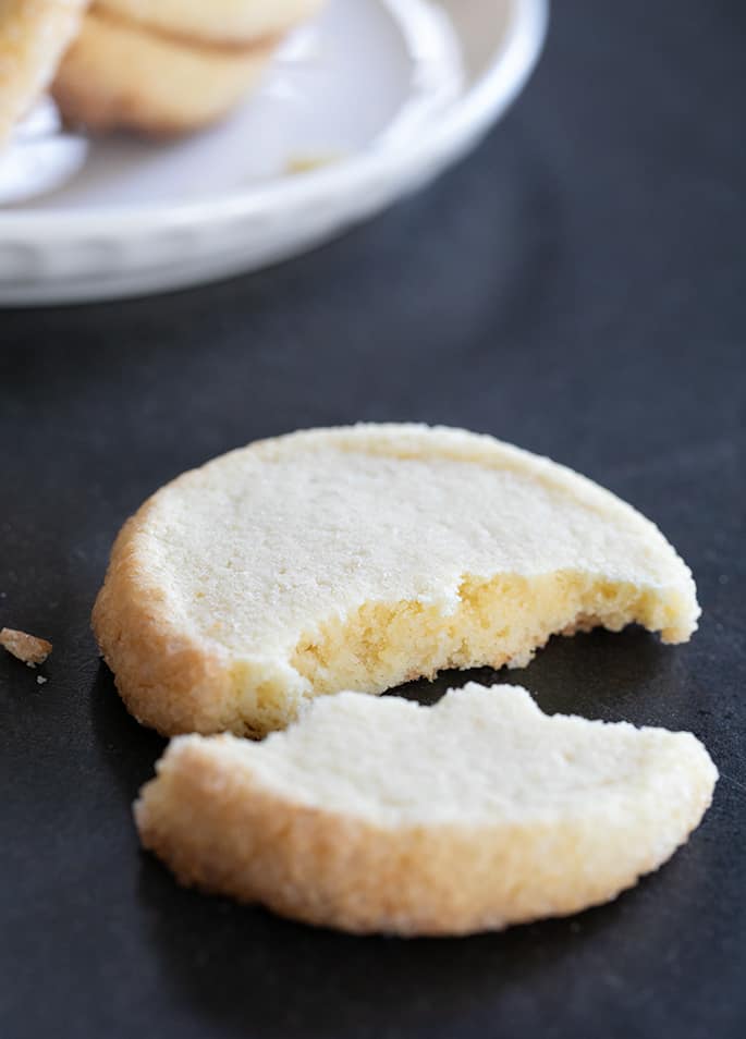 The chewy inside and crisp outside of a gluten free sable cookie.