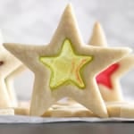 closeup of gluten free Christmas cookies stained glass star
