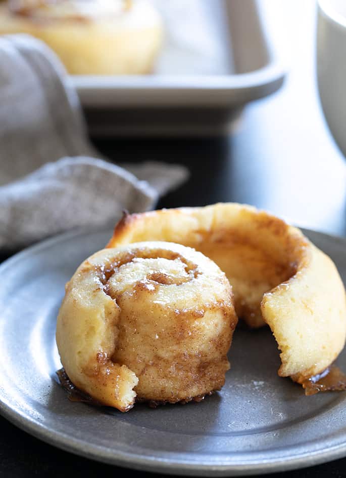 The tender inside of an easy gluten free cinnamon roll, plated.