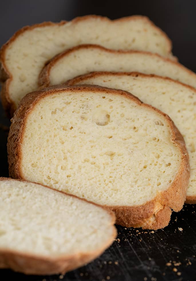 Gluten free artisan bread sliced, closeup image