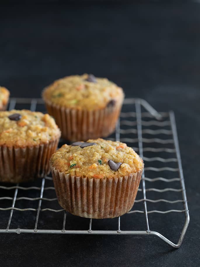 Superfood muffins on wire rack, cooling after being baked until tender. 