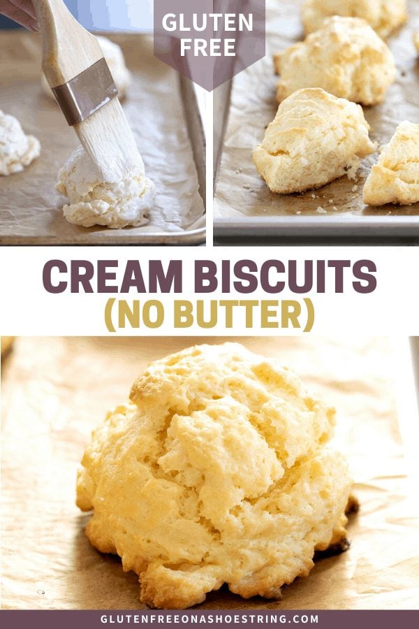 Made without any butter, these gluten free cream biscuits are still crisp outside and fluffy inside. Drop biscuits ready in 20 minutes flat!