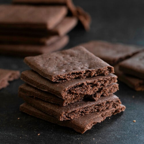 stack of 5 broken gluten free chocolate graham crackers