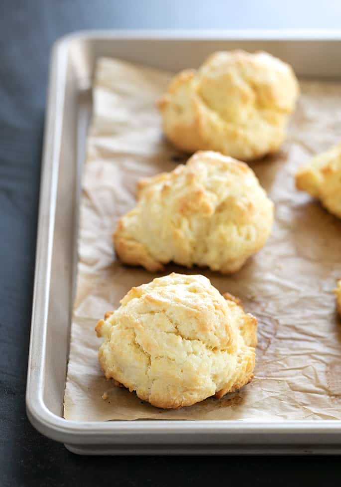 Gluten free cream biscuits just baked on a tray