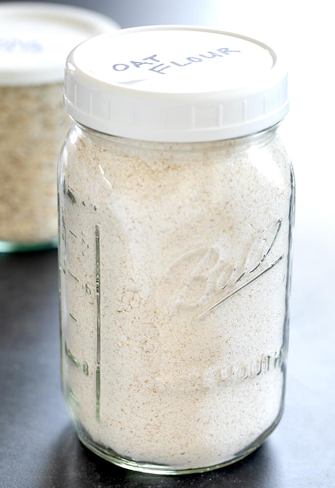 Image of lidded glass jar with homemade oat flour