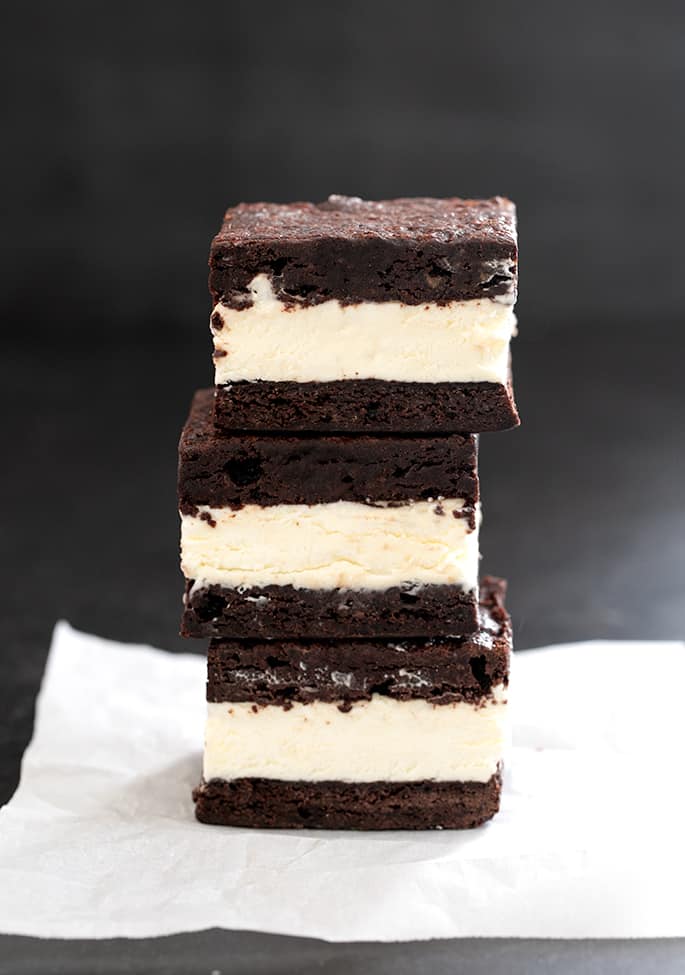 Stack of 3 brownie ice cream sandwiches