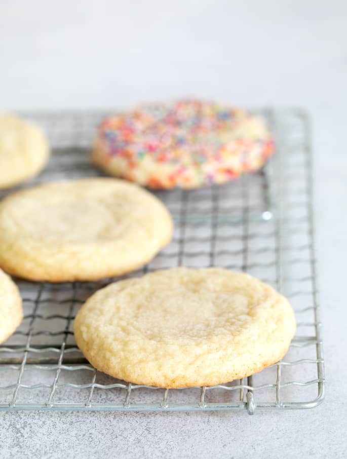 Bakery style sugar cookies on a wire rack