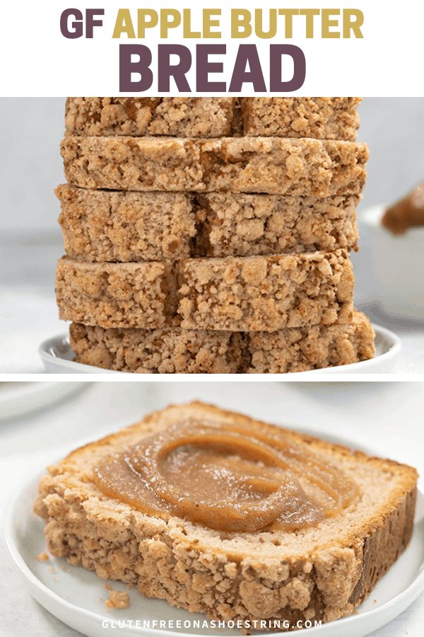 Apple Butter Bread in a stack and one slice with apple butter on a small white plate