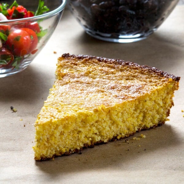 slice of gluten free cornbread on brown paper