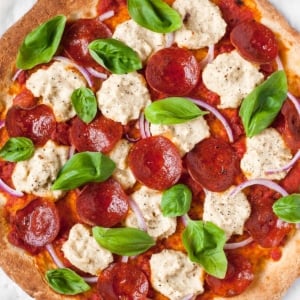 overhead closeup image of Paleo pizza