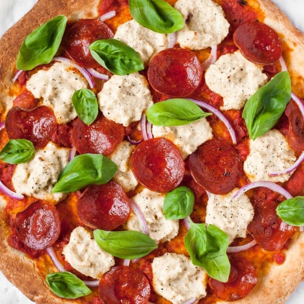 overhead closeup image of Paleo pizza