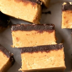 no bake peanut butter bars without graham crackers with a chocolate top