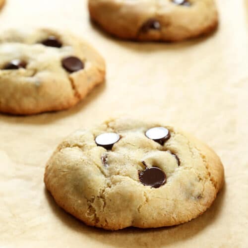 gluten free chocolate chip cookies on brown paper