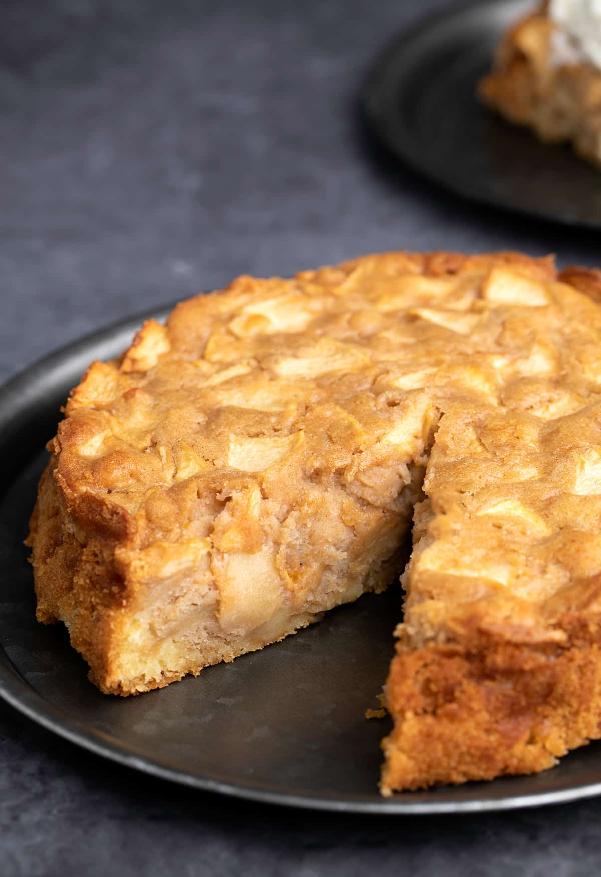 Apple cake with slice missing