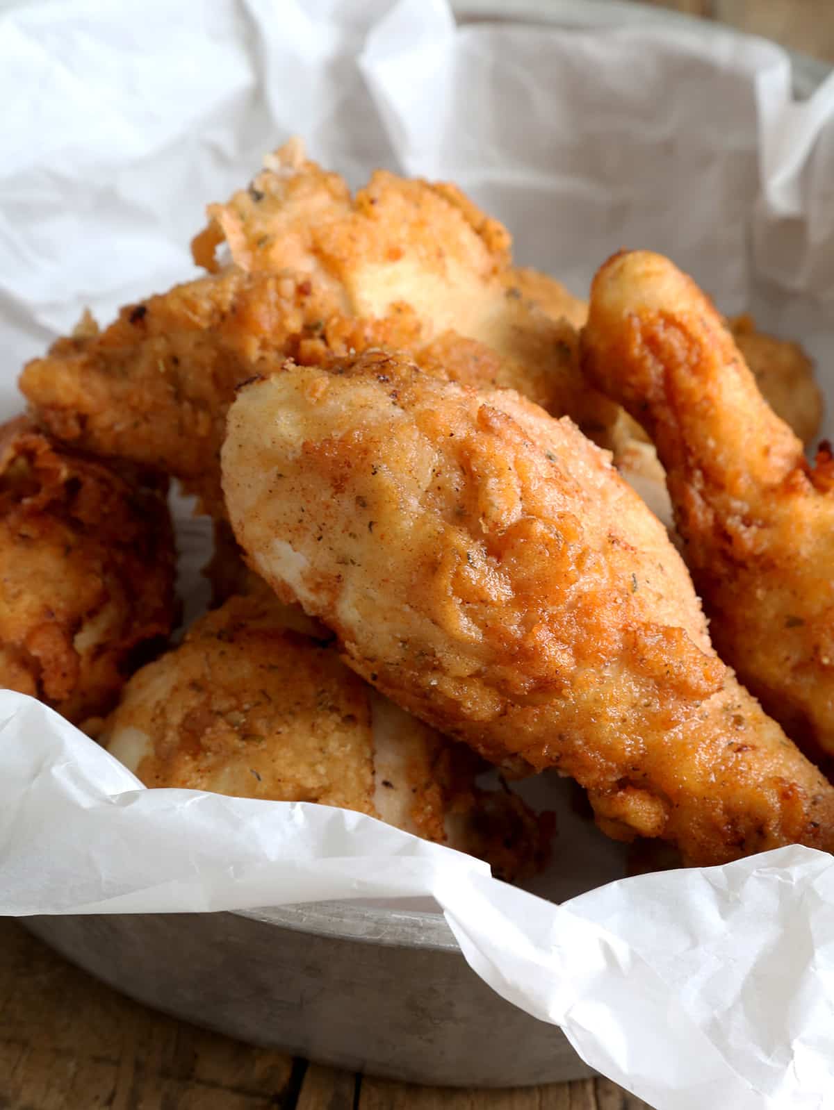 Gluten Free Fried Chicken KFC-Style gluten free fried chicken on white surface