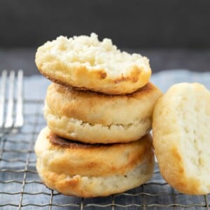 gluten free English muffins in a stack of 3