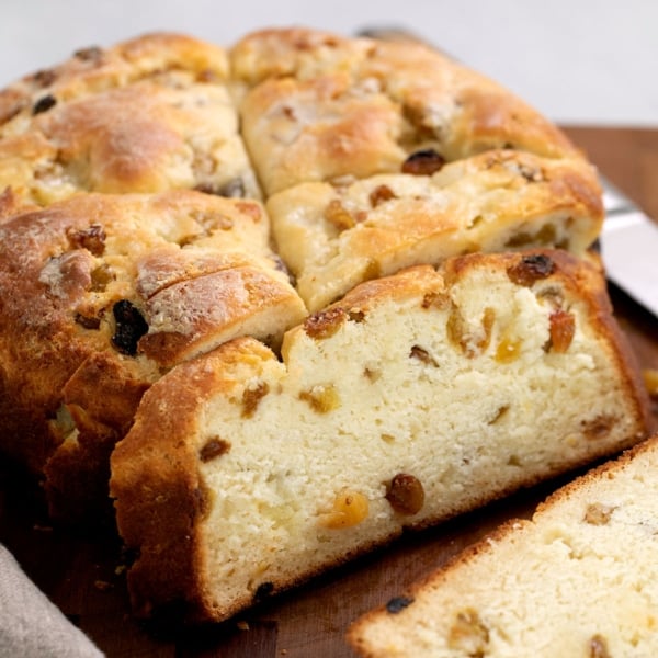 gluten free Irish soda bread partially sliced