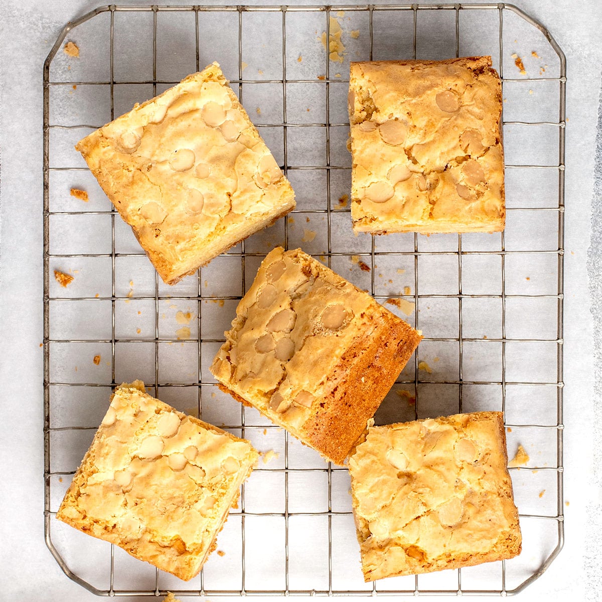 5 gluten free blondies on wire rack