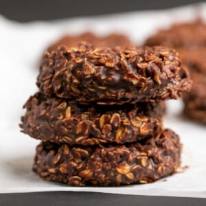 stack of 3 no bake cookies without peanut butter on white paper