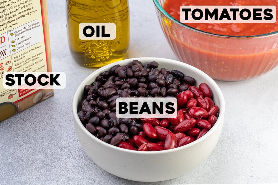The bean and tomato ingredients.
