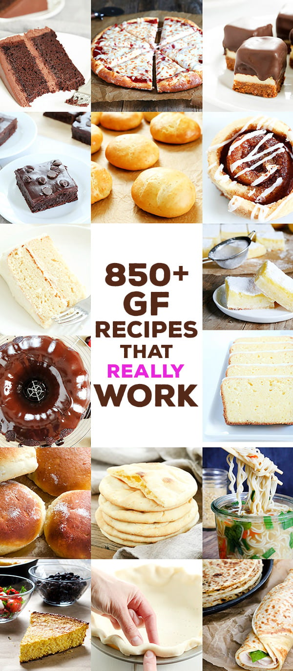 collage of recipe images and words "850+ GF recipes that really work"