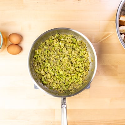 Cooked aromatics and spices in saucepan