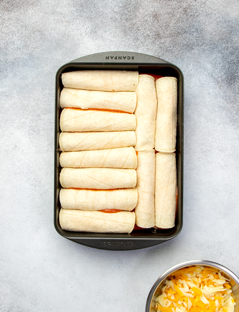 Gluten free enchiladas without sauce on top overhead image