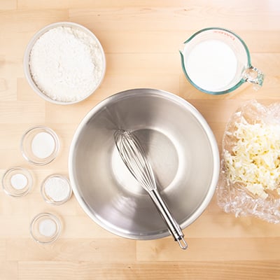 Ingredients for biscuits in bowls