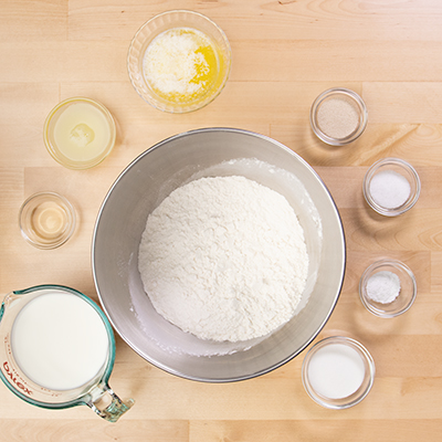 Ingredients for gluten free bread recipe in bowls