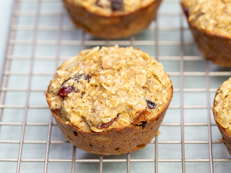 baked oatmeal cups cooling on wire rack