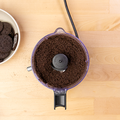 Oreo chocolate cookies ground in food processor