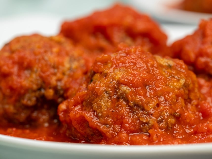 gluten free meatballs in sauce closeup