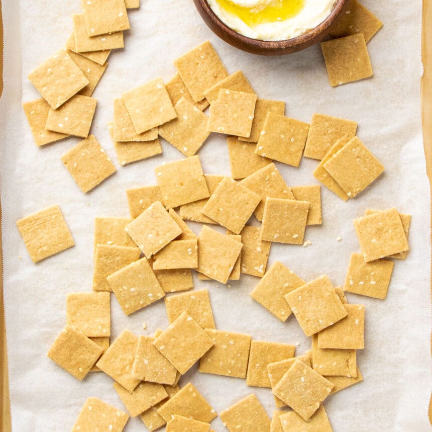 almond flour crackers on baking tray