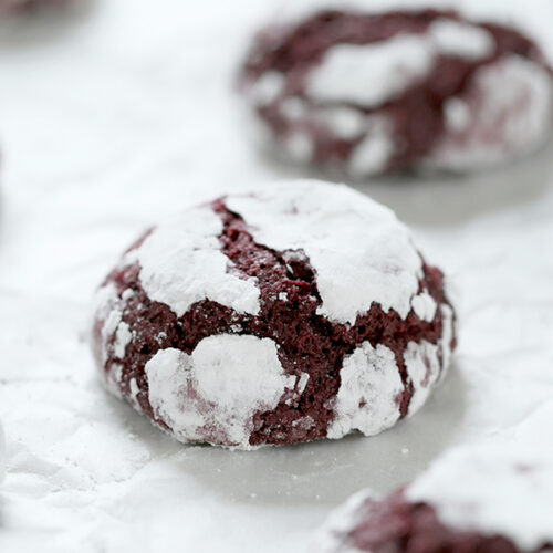 Gluten free red velvet chocolate crinkle cookies