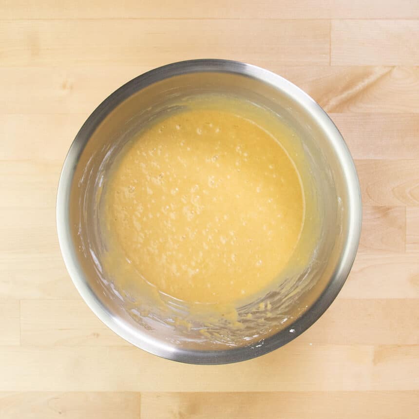 same bowl with light brown mixture after cornstarch was whisked in